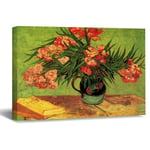 Van Gogh Still Life Vase With Oleanders And Book Canvas Picture Painting Artwork Wall Art Poto Framed Canvas Prints for Bedroom Living Room Home Decoration, Ready to Hanging 24"x36"