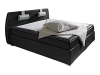 Atlantic Home Collection Rex Lit à Sommier Tapissier, 180 x 200 cm, avec Surmatelas (Niveau de Fermeté H2) et Coussins de Nuque, Noir