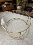 Glass Coffee Table Living Room Furniture Vintage Gold Lounge Modern Round Metal