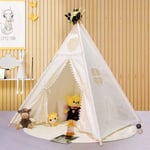Triclicks Teepee Tent for Kids Foldable Children Play Tent for Girl and Boy Cotton Canvas Toddler WigwamTipi Playhouse Toy Gift for Indoor Outdoor Games Home Bedroom Garden Camping Beach (White-WFL)