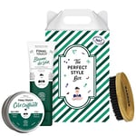 Coffret cadeau pour homme de Monsieur BARBIER | Coiffant & Nourrissant | Naturel, Vegan, Français | Cire coiffante, Baume de Soin & Brosse 2-en-1 barbe et cheveux | Pour une coiffure à toutes épreuves