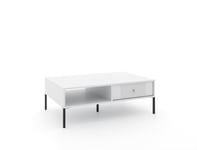 Soffbord: en låda, en hylla, vita, svarta ben