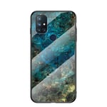 BRAND SET Case for OnePlus Nord N10 5G Case Marble Tempered Glass All Inclusive Cover Soft Silicone Edge Hard Case Compatible with OnePlus Nord N10 5G-Blue