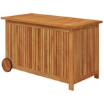 Coffre boîte meuble de jardin rangement avec roues 90 x 50 x 58 cm bois acacia