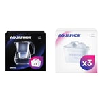 AQUAPHOR Onyx Black Water Filter Jug - Counter Top Design with 4.2L Capacity, 3 X MAX & Maxfor+ with Added Magnesium Replacement Filter Cartridge Pack of 3, Compatible with All Aquaphor Maxfor+ Filte
