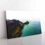 Big Box Art Lighthouse on The Isle of Anglesey in Abstract Canvas Wall Art Print Ready to Hang Picture, 76 x 50 cm (30 x 20 Inch), White, Black, Green, Teal