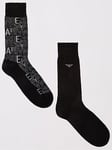 Emporio Armani Bodywear Casual Cotton 3 Pack Pattern/Plain Short Socks, Black, Men