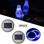 2pc Solar Cup Pad Car Accessories Led Light Cover Interior Decor One Size