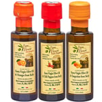 Papa Vince - Made in Sicily - Set of 3 Sample Bottles (90ml) - Our own Extra Virgin Olive Oil Blended with Oranges, Tangerines and Chili Peppers. 100% Natural Flavors.