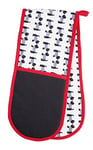 KitchenCraft 100% Cotton 'Westie' Dog-Themed Double Oven Gloves, 86 x 18 cm (34" x 7") - Black / Red