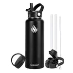 XACIOA Gourde Isotherme 1.2L bouteille isotherme en acier inoxydable avec couvercle en paille, anti-fuite, tasse isotherme de voyage à double paroi sans BPA, garde au chaud et froid…