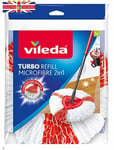2 X Vileda Easywring And Clean Turbo 2-in-1 Microfibre Mop Refill Head White/red