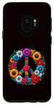 Coque pour Galaxy S9 Signe de la paix coloré fleurs hippie rétro années 60 70 pour femme