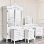 Large Double Wardrobe, Dressing Table Set, Chest Of Drawers & Pair Of 3 Drawer Bedside Tables - Pays Blanc Range