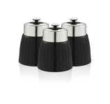 Set of 3 Swan Retro Black Canister Chrome Airtight Lid Stainless Steel Storage