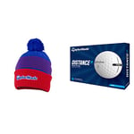 TaylorMade Unisex Bobble Beanie, Red, One Size UK & Distance+ Golf Balls 2021, White