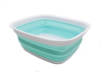 SAMMART 9.45L Collapsible Tub - Foldable Dish Tub - Portable Washing Basin - Space Saving Plastic Washtub (White/Lake Green)