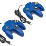 2X Manette De Jeu Nintendo 64 N64 Classique USB gamepad compatible avec PC MAC bleu