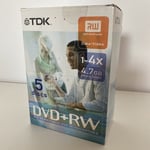 Box of 5 TDK rewritable DVD Discs 4.7GB   1-4x  Speed Single Sided STILL SEALED