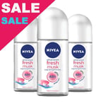 Nivea Fresh Musk Women's Deodorant Antiperspirant Roll-on 3 x 50ml