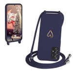 CaseLover Coque avec Cordon pour Samsung Galaxy A52S 5G/A52 5G, Coque de Cellulaire Corde Silicone Étui en Motif Coeur avec Réglable Collier Téléphone Chaîne Lanyard Housse pour A52 4G/5G, Bleu Foncé