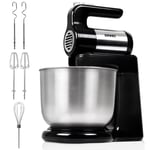 Duronic SM3 Twin Hand and Stand Mixer Set Electric | 300W | Black & Stainless Steel |Baking | 5 Speed | Turbo Function | 4 Litre Bowl | 2 Beaters | 2 Hooks | 1 Whisk