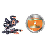 Evolution Power Tools R210SMS+ Multi-Material Sliding Mitre Saw with Plus Pack, 110 V, 210 mm RAGE Multi-Purpose Carbide-Tipped Blade, 210 mm