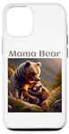 Coque pour iPhone 14 Pro Maman ours et petit dans une belle scène de forêt au coucher du soleil