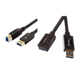 Amazon Basics Câble USB 3.0 A-mâle-B-mâle (1,8 m) & Rallonge Câble USB 3.0 mâle A vers femelle A 1 m