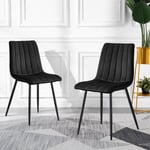 Set of 2 Velvet Black Dining Chair Metal legs Dining room Home Cafe Furniture