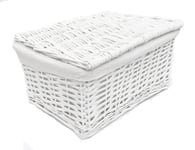 Lidded Wicker Storage Basket With Lining Xmas Hamper Basket White Medium 35 x 25 x 16.5cm