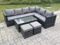 8 Seater Rattan Corner Sofa Lounge Sofa Set With Rectangular Coffee Table 2 Stool Right Hand