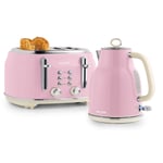 Salter Retro Kettle & Toaster Set 1.7L Fast Boil 4-Slice Wide Slots Pink