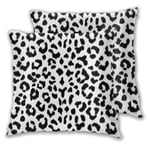 Art Fan-Design Cushion Cover Black And White Leopard Print With Monogram Set of 2 Square Throw Pillow Case Sham Home for Sofa Chair Couch/Bedroom Decorative Pillowcases