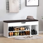 Skobänk sko byrå skoställ med sittdyna trä 104 x 48 x 30 cm vit/naturvit