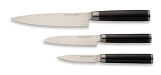 ECHTWERK Ensemble de couteaux damassés, 3 pièces, couteau de chef/couteau de cuisine, petit couteau Santoku, couteau à éplucher/couteau à légumes, acier damassé, manches en bois Pakka