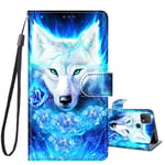 JRIANY For OPPO A15 / A15S Case, PU Leather Wallet Case with Kickstand Card Holder Animal Pattern Cute Design Shockproof Folio Flip Case Compatible with OPPO A15 / A15S [6.5 inch], Wolf A