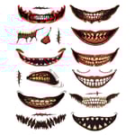 12 st Halloween Tillfälliga Tatueringar Clown Läskig Mun Tatuering Dekaler Party Rekvisita Horror Cosplay Kostym Makeup Rekvisita
