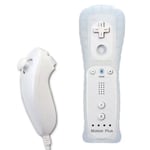 EMEBAY - 2 en 1 Manette Nunchuck  et Built-in Motion Plus Remote pour  Nintendo Wii et Wii U avec caoutchouc de silicone – Blanc