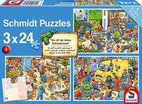 Schmidt Spiele 56417 Où est la Petite perceuse-3 x 24 pièces Puzzle pour Enfant, coloré, Multicolore, Normal