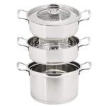 3-Tier Steamer, 12.59 INCH Stainless Steel Pan Food Grade Steamers with Lid Stackable Steam Pot Hot Pot Kitchenware Cooking Accessory Sliver