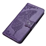 HAOYE Case for Motorola Moto G8 Power Lite Case Wallet, Butterfly Embossed PU Leather Magnetic Filp Cover with Wallet/Holder [Flip Stand/Card Slot]. Dark Purple