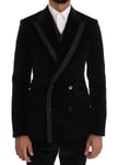 DOLCE & GABBANA Suit Black Velvet Slim Double Breasted EU44 / US34 /XS