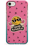 "Stay Single" Pink Impact Phone Case for iPhone 7, for iPhone 8 | Protective Dual Layer Bumper TPU Silikon Cover Pattern Printed | Quirky Smiley Face EMOTICON Funny