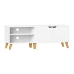VASAGLE Meuble TV 2 Portes, Support Télé avec Étagères Réglables, Longueur 140 cm, pour Télévisions 60 Pouces, Salon, Salle à Manger, Chambre, Blanc Neige LTV027T46