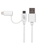 Maplin 2 in 1 Lightning & Micro USB to USB-A Cable White, 1m, for all iPhones 14, 13, 12, 11, iPad Air/Mini, iPad, Android phones inc Samsung S7/S6/S5, Sony, Huawei, PS4, HTC, Kindle, Camera &more