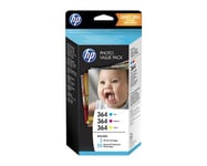 HP 364 Series Photo Value Pack - Pack de 3 - jaune, cyan, magenta - blister - cartouche imprimante/kit papier - pour Deskjet 35XX; Photosmart 55XX, 55XX B111, 65XX, 7510 C311, 7520, Wireless B110