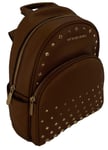 Michael Kors Brown Backpack Leather Gold Studded Zip Around Medium Womens