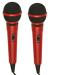 Pair / 2x Red Microphone Ideal for Karaoke 2.8m cable 6.35mm Plug On/Off Switch
