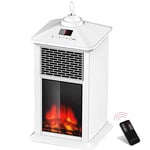 ZXZXC Portable Heater with Realistic Flame Effect, Freestanding LED Fireplace Stove with Remote Control, Patio Heaters Automatic Constant Temperature for Indoor Outdoor Use (White)